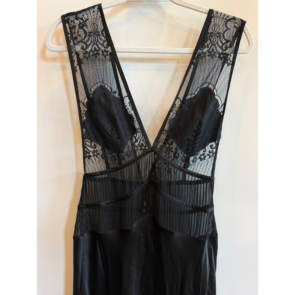 Sleeping with Jacques 100% Silk Pascal Lace-Inset Silk Black Maxi Dress Gown 1 - Picture 3 of 8